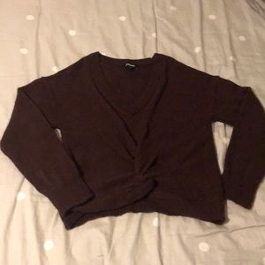 Burgundy tie front sweater